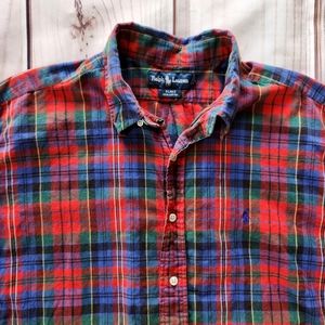 Polo Ralph Lauren "Blake" Short Sleeve Plaid Shirt Red Blue Green, Men's Size XL